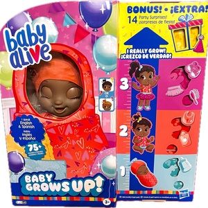 Baby Alive/Baby Grows Up/Speaks English&Spanish/ 75+ Sounds&Phrases/with bonus